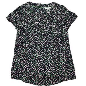 Boden Top Women's Size 2 Navy Multicolor Ravello Silk Blend Short Sleeve Blouse